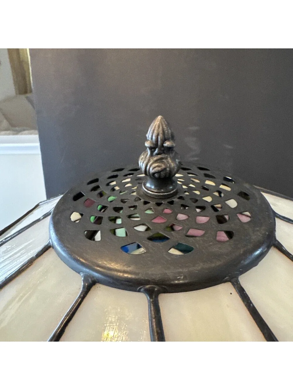 Large Tiffany Style Lily Pad Floral Stained Glass Table Lamp Light 26” H X 17” W